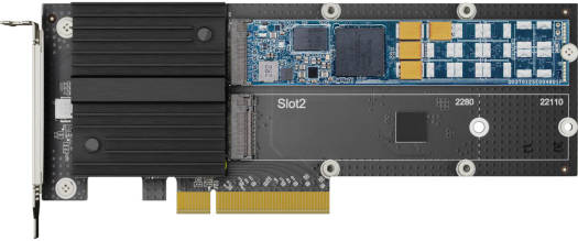 Synology M2D20 M.2 SSD Adapter Card, Dual M.2 2280/22110 Slots, PCIe 3.0 x8 Host Bus Interface, Low Profile and Full Bracket, Create an SSD Cache via PCIe, Black | M2D20 image