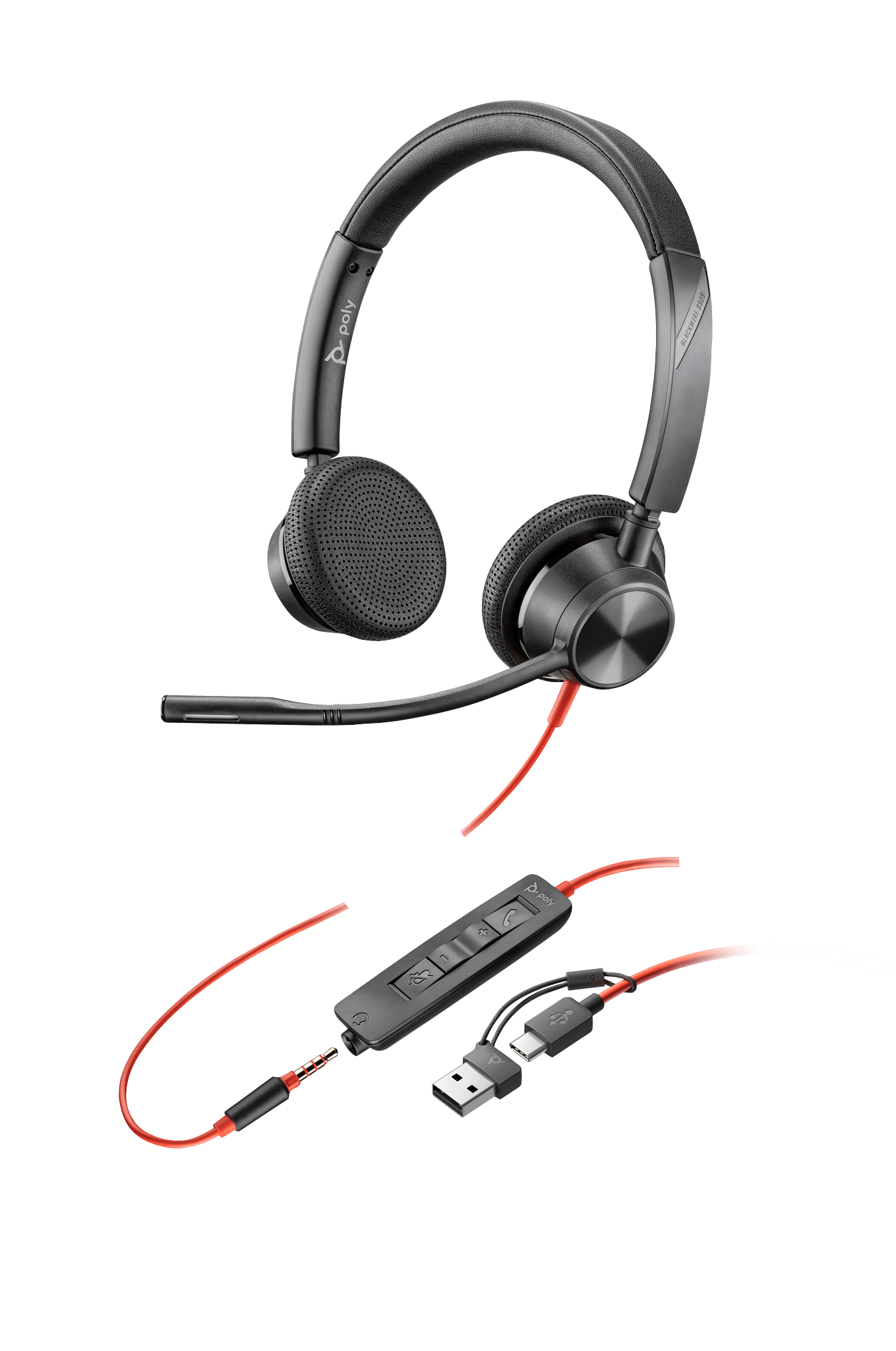 Poly Blackwire 3325 Stereo USB-C Headset +3.5mm Plug +USB-C/A Adapter, Noise cancelling Microphone | 8X221AA image