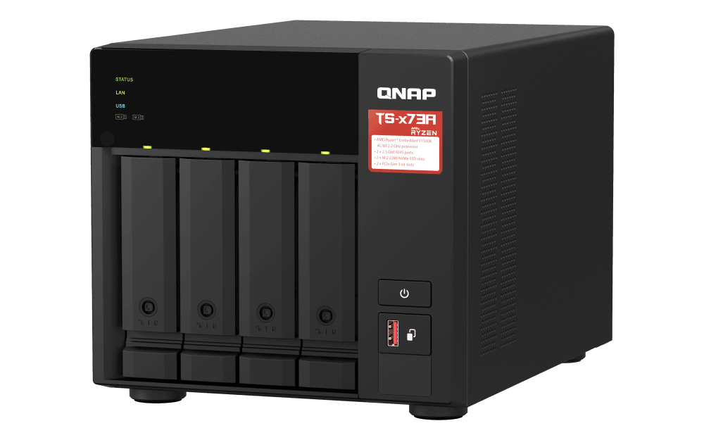 QNAP QNAP TS-473A-8G 4BAY NAS, AMD Ryzen V1500B Processor, 2.2 GHz CPU, 8GB DDR4 RAM, 2.5 GbE LAN | TS-473A-8G - product view 1 of 6