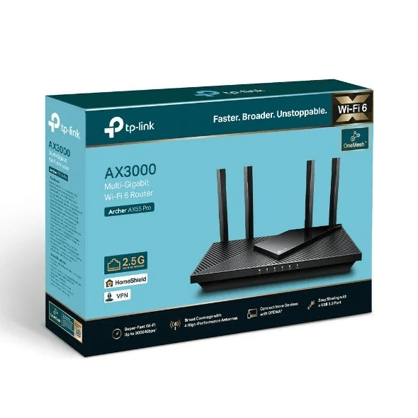 tp-link Archer AX55 Pro AX3000 Multi-Gigabit Wi-Fi 6 Router with 2.5G Port, Up to 3.0 Gbps (2402 Mbps + 574 Mbps) , Compatible with Alexa image