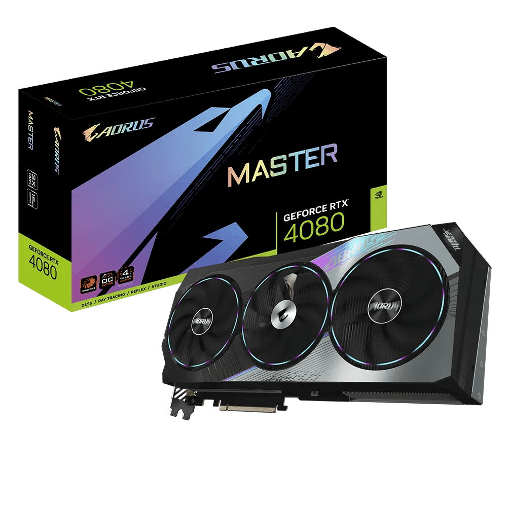 Gigabyte AORUS GeForce RTX 4080 Master Graphic Card, 16GB GDDR6X 256 bit Memory, 9728 CUDA Cores, 2550 MHz Core Clock, 22.4 Gbps Memory Clock, PCI-E 4.0, 1xHDMI, 3xDP | GV-N4080AORUS M-16GD image