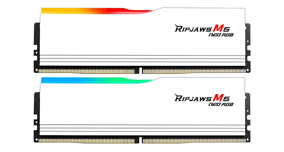 G.Skill Ripjaws M5 Neo RGB DDR5 Memory, 32GB (2x16GB) Capacity, 6400MHz Speed, CL32-40-40-102 Latency, 1.40 Voltage, AMD Expo, White | F5-6400J3240G16GX2-RM5NRW image