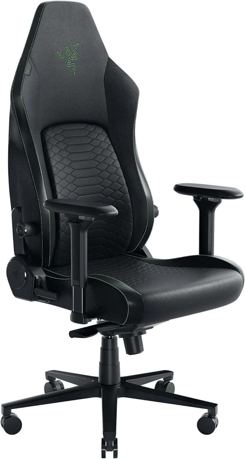 Razer Iskur V2 Gaming Chair, Adaptive Lumbar Support, Adjustable Lumbar Curve, High Density Foam Cushions, Reactive Seat Tilt &152-degree Recline, 4D Armrests, Synthetic Leather - Black and Green | RZ38-04900100-R3G1 image