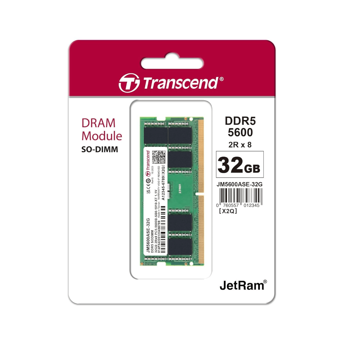 Transcend DDR5-5600 Unbuffered SO-DIMM Laptop RAM, CL46, ECC | JM5600ASE-32G image