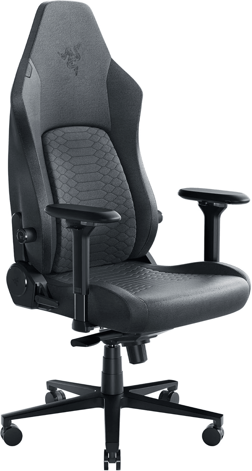 Razer Iskur V2 Gaming Chair, Adaptive Lumbar Support, Adjustable Lumbar Curve, High Density Foam Cushions, Reactive Seat Tilt &152-degree Recline, 4D Armrests, Fabric - Dark Gray | RZ38-04900300-R3G1 image