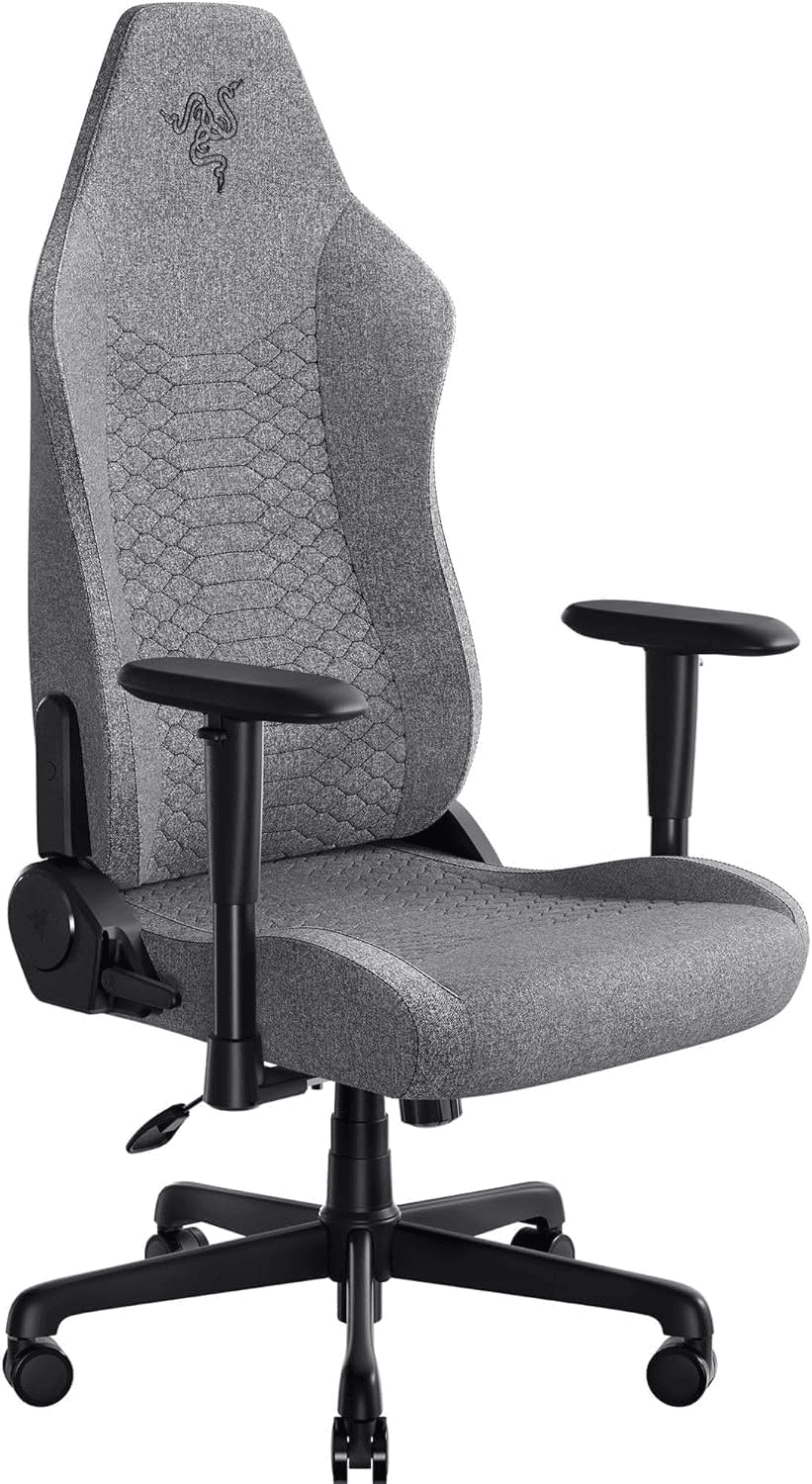 Razer Iskur V2 X Ergonomic Gaming Chair: Built-in Lumbar Support, Widened Seat, High Density Foam Cushions, Adjustable 152 Degree Recline, 2D Armrests, Plush Fabric Finish - Light Gray Edition | RZ38-05310200-R3G1 image