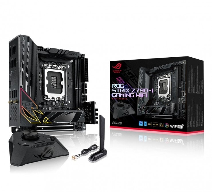 ASUS ROG STRIX Z790-I GAMING WIFI  Intel Z790 LGA 1700 Mini-ITX Motherboard , 10 + 1 power stages, DDR5, 2X M.2 slots, PCI 5.0 NVMe SSD slot, PCIe 5.0 x16 SafeSlot |  90MB1CM0-M0EAY0 image