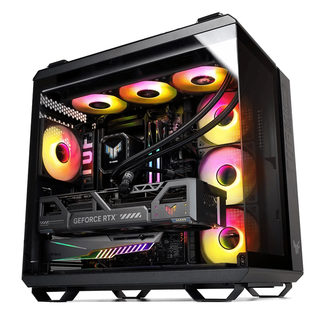 Gaming PC Powered by ASUS, 4K Gaming, Ryzen 7 9800X3D, RTX 5080, 1TB PCIe Gen 5 SSD 14700MB/s, 64GB DDR5, Panoramic PC, LCD AIO, 1000W image