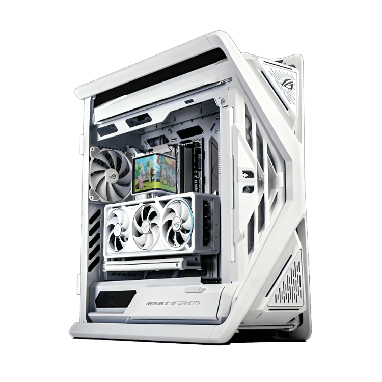 White Gaming & Workstation PC Powered by ASUS: AMD Ryzen 9 9950X3D + ASUS ROG Astral RTX 5080 OC 16GB GDDR7 White, 64GB DDR5 6000MHz RGB, 2TB PCIe Gen5 NVMe SSD (14,700MB/s), PANORAMA SE 360mm AIO, 1000W  Platinum, WiFi 7 image