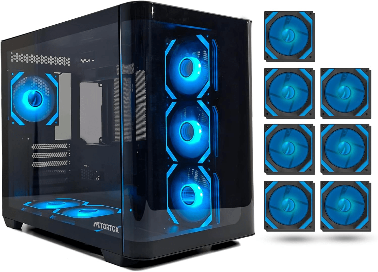 Tortox Curvo Gaming PC Black Case ATX/M-ATX/ITX Gaming PC Case with 7x 120mm ARGB PWM Case Fans, 360MM Radiator Support, Type-C USB Port image
