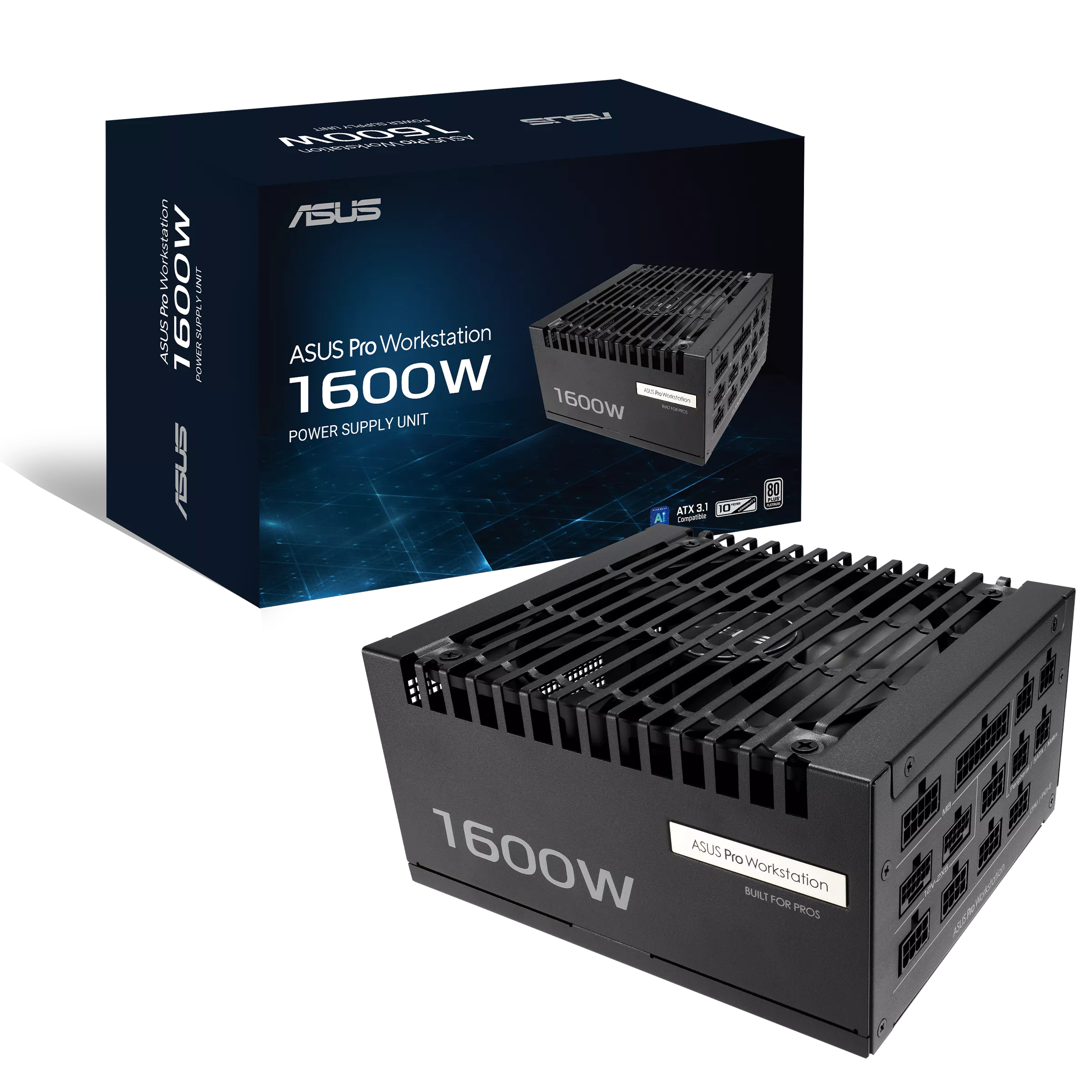 ASUS Pro WS 1600W Platinum Power Supply (PSU), ATX 3.1 Compatible, PCIe 5.1 Ready, Heavy-duty PSU, 80 PLUS Platinum certified, Dual-ball fan bearings | 90YE00Z2-B0NA00 image