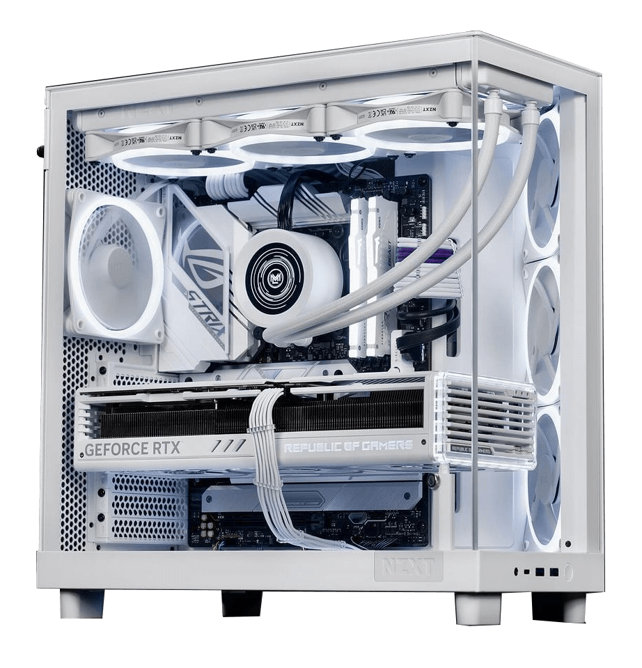 NZXT H6 RGB Gaming PC - AMD 7950X3D , RTX 4090 OC 24GB WHITE , 32GB DDR5 6400MHz RAM EXPO , 4TB NVMe SSD Renegade, AIO Cooler Kraken Elite, X670-A  Motherboard, 1000W PSU WHITE ASUS??,??Windows??11 image