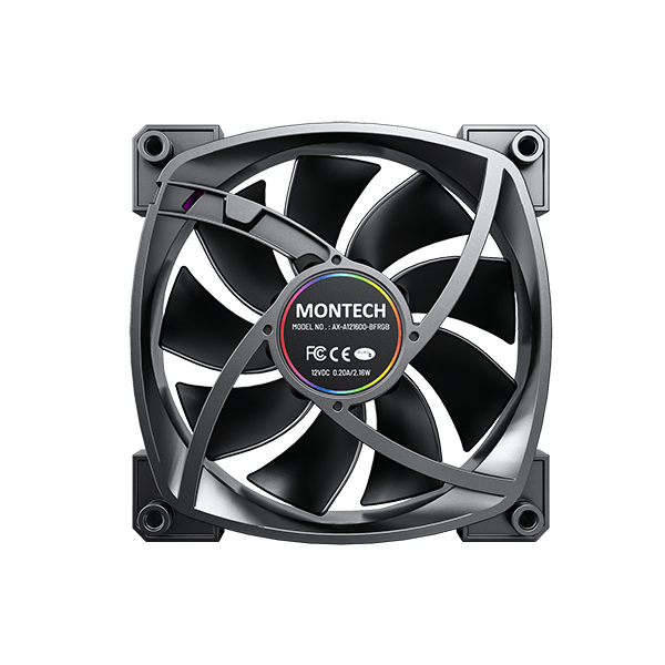 MONTECH AX120 PWM ARGB PC FAN, Black 120mm Fan, 800~1600RPM (??10%), Rifle bearing, 12V, 4-pin PWM + 3-pin ARGB | AX120 image