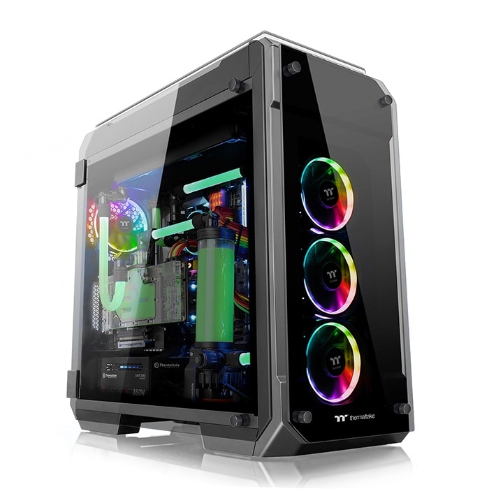 Thermaltake View 71 Tempered Glass RGB Edition E-ATX Case, 5mm Tempered Glass x 4 (Left & Right & Front & Top), 4x Pre Installed Fans, USB 3.0 x 2, USB 2.0 x 2, HD Audio x 1, 8+2 Expansion Slots, USB 3.0 x 2, USB 2.0 x 2, HD Audio x 1 | CA-117-00F1WN-00 image