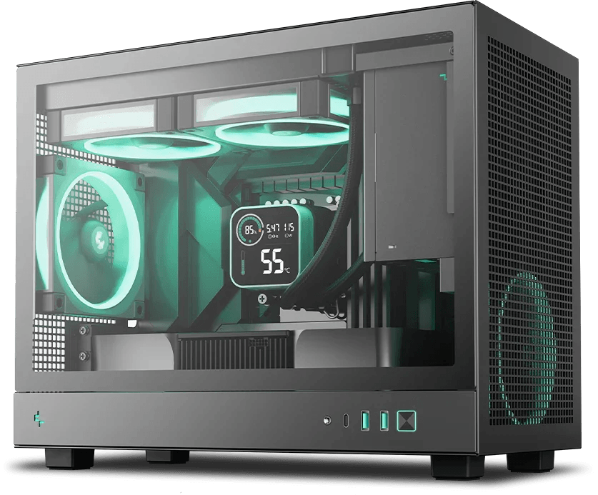 Mini Portable Gaming PC: AMD Ryzen 5 7600X + MSI RTX 5060 VENTUS 2X OC White 8GB GDDR7, 32GB DDR5 6000MHz RGB, 1TB NVMe SSD, 240mm Mystique LX550 AIO LCD Cooler, 650W PSU, DeepCool CH160 Plus Mini-ITX Case – Compact Power for Gamers image