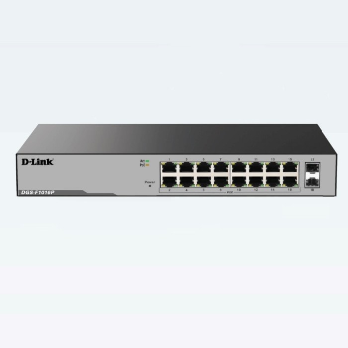 D-Link DGS-F1016P 16 Port Gigabit Unmanaged POE Switch, with 2 SFP ports 250 watts image