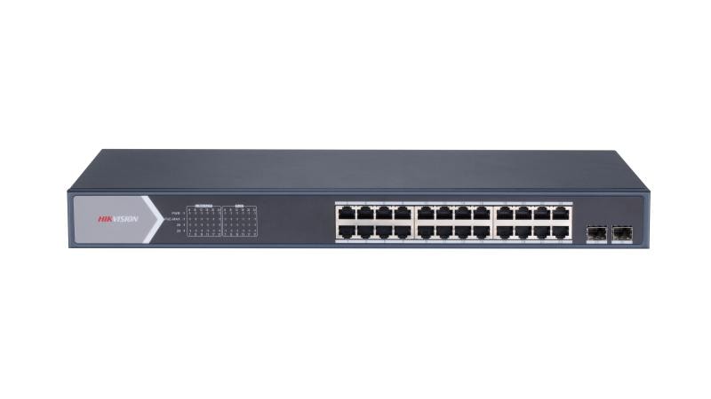 Hikvision DS-3E0526P-E/M 24 Port Gigabit Unmanaged PoE Switch, 24x Gigabit PoE port, 2x Gigabit SFP fiber optical port image