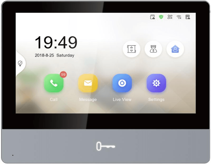 Hikvision DS-KH8350-WTE1 KH8 Series Indoor Station, 7-inch IPS touch screen with 1024 ?? 600 resolution, Convenient Hik-Connect APP Mobile Control, Receive calls, open the door and live view remotely, Support voice messages when no response Device image