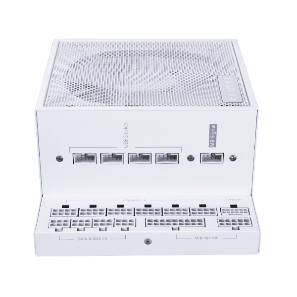 Lian Li EDGE 850 Fully Modular Power Supply, 850W, L-Shape Design, 80 Plus Platinum, 120mm FDB Fan, ATX 3.0 & 3.1 Compliant, PCIe 5.1 Support, Active PFC, White | EGO850 WHITE image