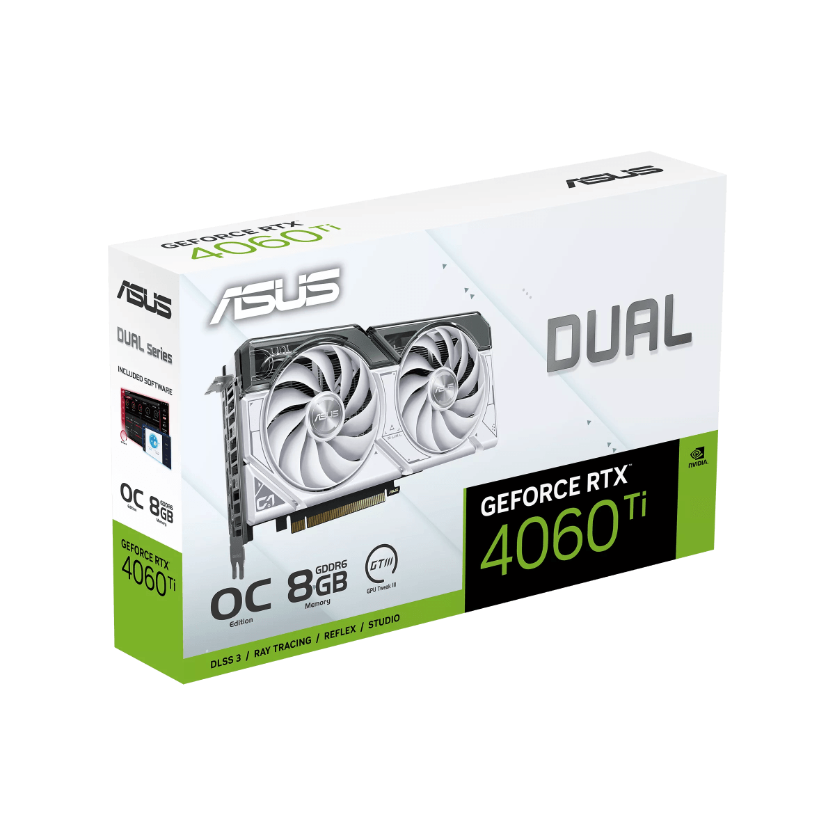 ASUS Dual GeForce RTX??? 4060 Ti White OC Edition 8GB GDDR6 with two powerful Axial-tech fans and a 2.5-slot design for broad compatibility, 2 Year Warranty | 90YV0J42-M0NA00 image
