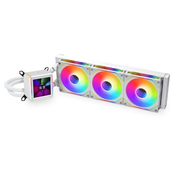 Lian Li Galahad II LCD 360 AIO RGB CPU Liquid Cooler, 2.88??? IPS LCD Screen, Asetek 8th Gen 3600 RPM Pump, 120mm FDB Fans, Up to 2450 RPM Fan Speed, 79.9 CFM Airflow, White | G89.GA2ALCD36W.00 image