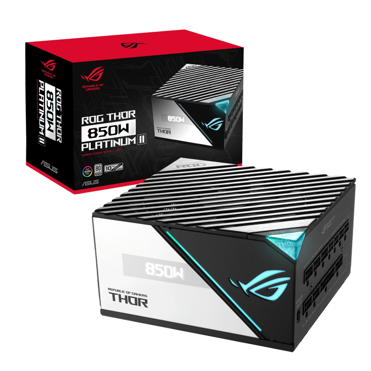 ASUS ROG THOR 850W Platinum II Fully Modular Power Supply, 80 Plus Platinum,135mm Wing-blade Fan with PWM Control, ROG Heatsinks, OLED Display, Aura Sync, Low-ESR Capacitors | 90YE00L2-B0NA00 image