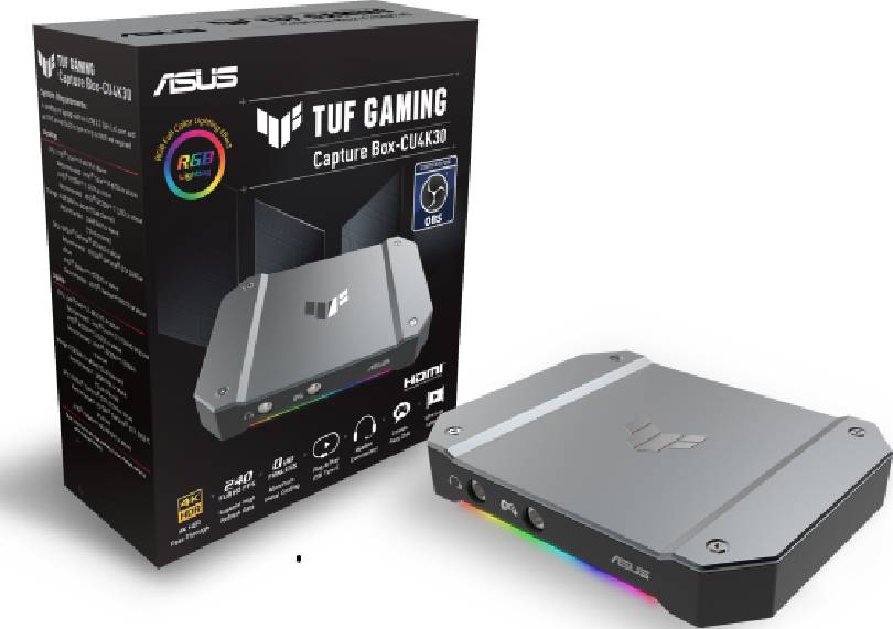 Asus Tuf Gaming CU4k30 Capture Box, 4K 60Hz HDR, USB 3.2 Gen1x1 Type-C, HDMI 2.0 Video / Audio Input, LED RGB Lighting Effect | 90YM00H0-B0EA00 image