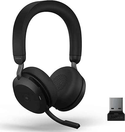 Jabra Evolve2 75 Wireless PC Headset with 8-Microphone Technology - Dual Foam Stereo Headphones with Advanced Active Noise Cancellation, USB-A Bluetooth Adapter and MS Teams-compatibility, Black | 27599-999-999 image