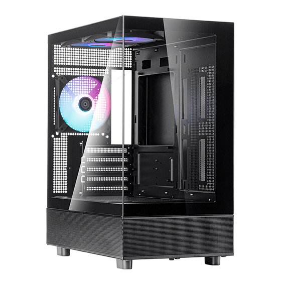 Silverstone Lucid 04 Panoramic Micro-ATX CASE, 270?? Panoramic Tempered Glass View, Motherboard Supports Micro-ATX, 280mm Radiator Compatibility, Top I/O includes 1 x USB Type-C, 2 x USB 3.0, 1 x Audio, 1 x Mic, Black | SST-LD04-B-ARGB image