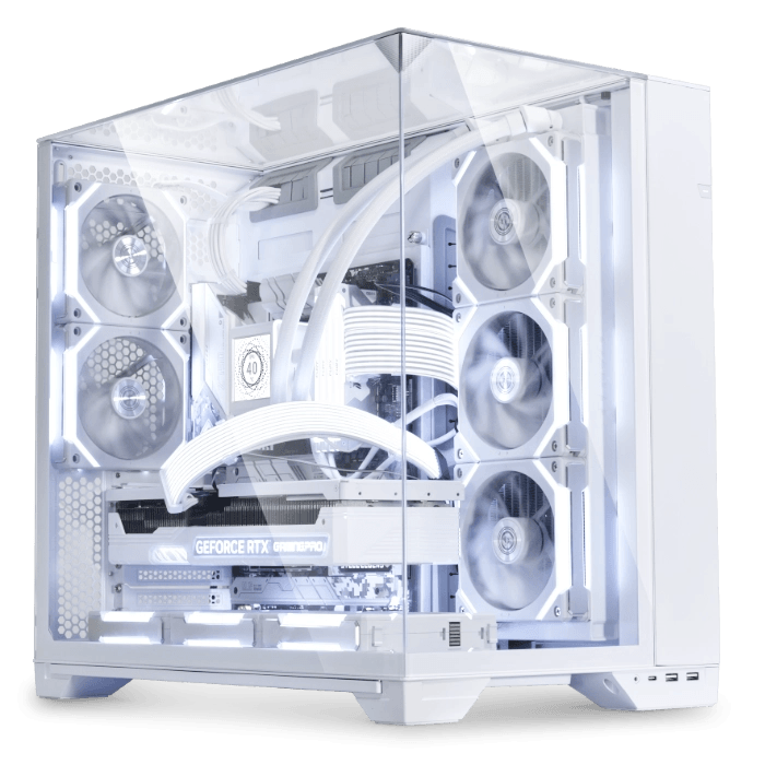 Apex Dynamic Gaming & Rendering PC, Core Ultra 9 285K, 4090 White OC 24GB, 128GB (4x32GB) 6400MTs, 990 PRO 4TB NVMe, AIO LCD Liquid Cooler, 1000W image