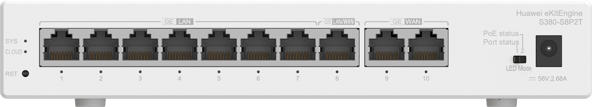Huawei eKitEngine Gateway S380-S8P2T, 2*GE WAN, 8*GE LAN(PoE+, 124W) image