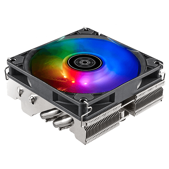 Silverstone Hydrogon H90 ARGB Horizontal CPU cooler, with 4 heat-pipes and 92mm PWM ARGB fan, 11 blade, Spring screw, 10 ARGB LEDS, Anti-vibrational rubber | SST-HYH90-ARGB image