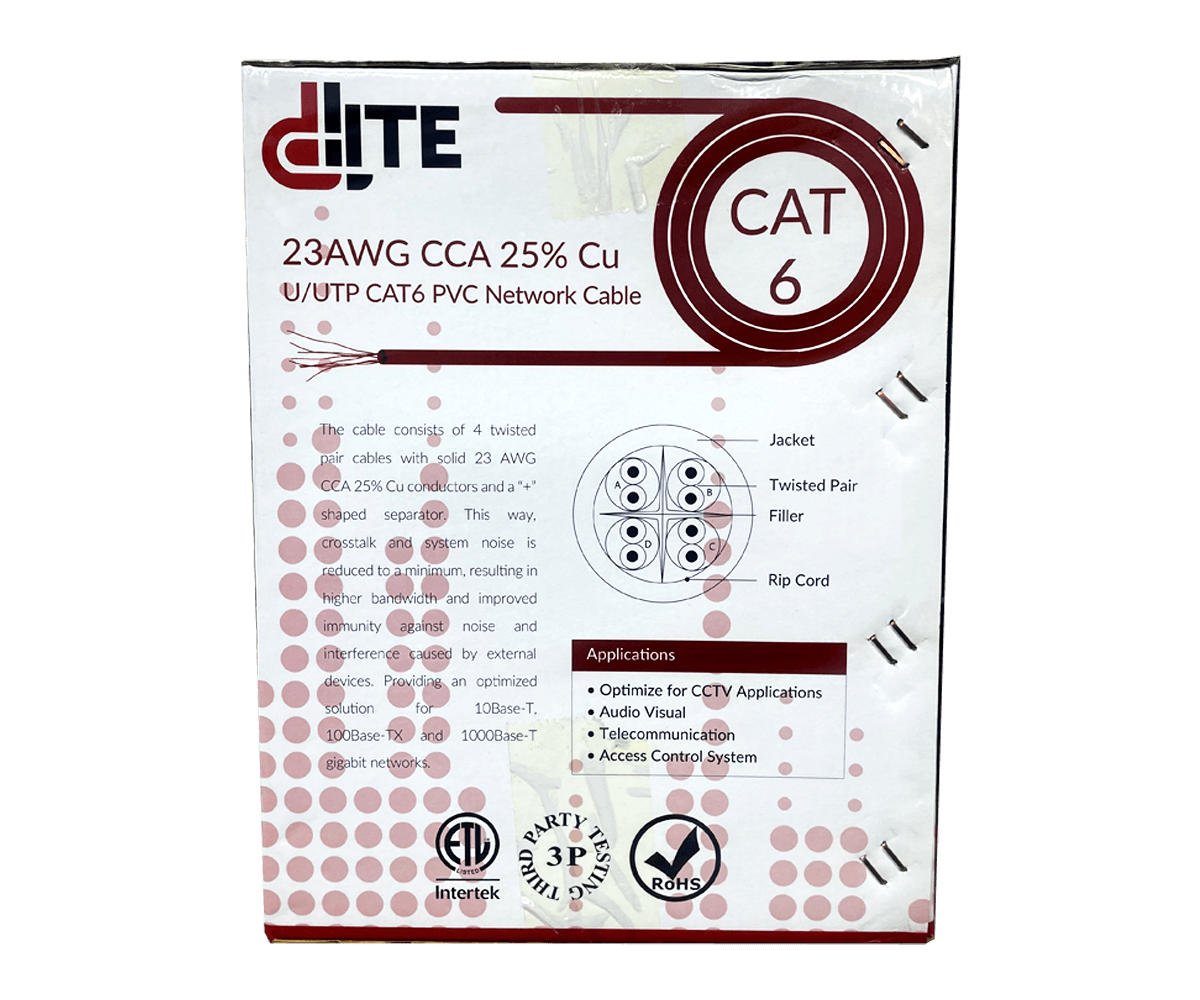 Dlite CAT6 23AWG CCA 25% Cu U/UTP CAT6 PVC Network Cable 305 Meters | Dlite DC6UTP-305 image
