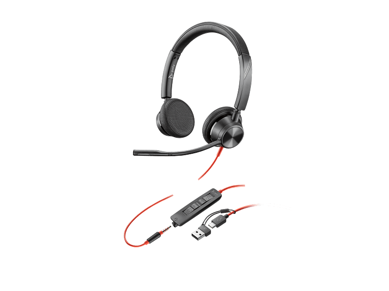 Poly Blackwire 3325 Stereo Microsoft Teams Certified USB-C Headset +3.5mm Plug +USB-C/A Adapter, Noise cancelling Microphone  | 8X222AA image