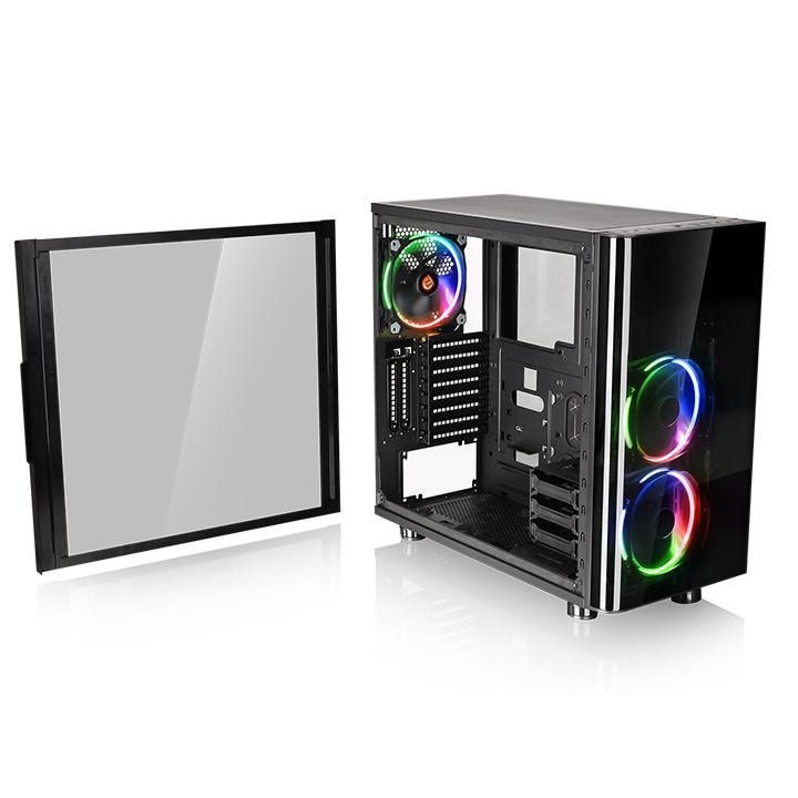 Thermaltake View 31 Tempered Glass RGB Edition Mid-tower case, 3x Preinstalled 140mm fans, supports up to ATX MB, 8 + 2 Expansion Slots, 4mm Tempered Glass x 2, USB 3.0 x 2, USB 2.0 x 2, HD Audio x 1 | CA-1H8-00M1WN-01 image