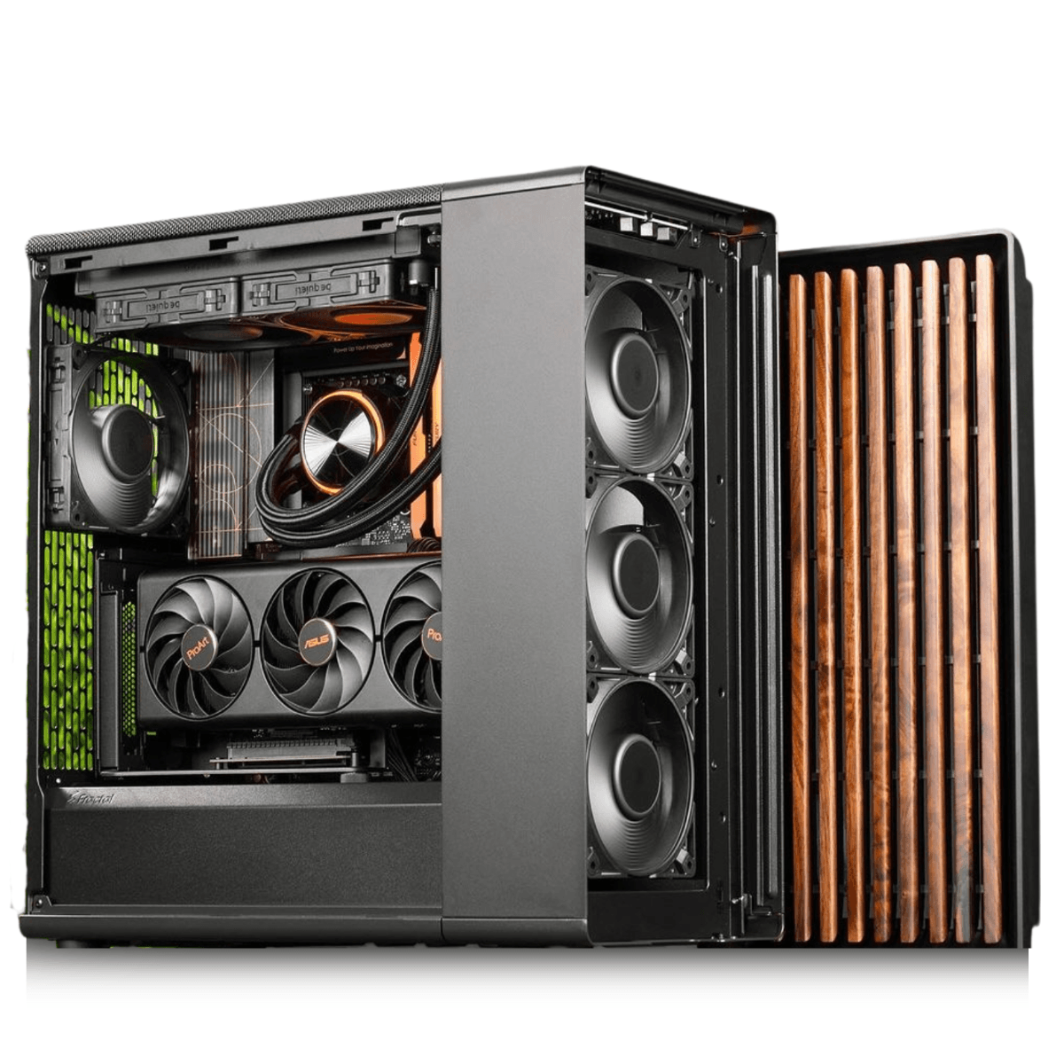 Gaming PC Powered by 14th Generation Processor - Intel Core i7-14700KF, Nvidia RTX 4070 Super 12GB, 32GB RAM 6200Mhz, 2TB SSD Gen4, 750W Gold Rated PSU , 240mm Liquid Cooler, Wi-Fi + BT  Wooden Gaming PC Fractal image