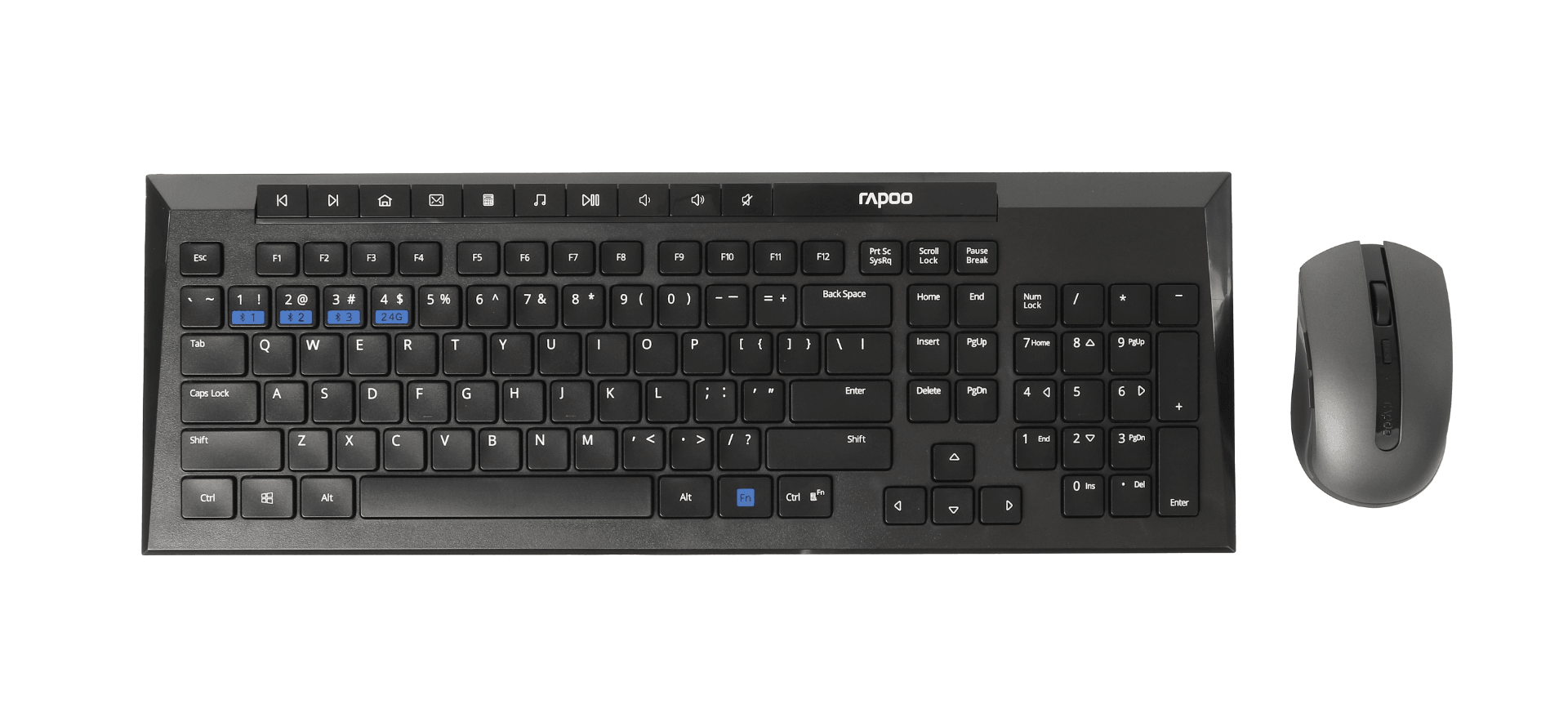 Rapoo 8200M multi-mode wireless keyboard & mouse Black, (Arabic & English) Blutooth. image
