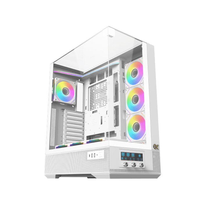 Xigmatek Vision Pro Arctic E-ATX ARGB Case, 3x Tempered Glass, Smart Fan Control LCD Display Panel, 9x Fans Supports, MoBo Upto E-ATX, GPU Upto 410mm, Cooler Upto 360mm, White | EN45172 image