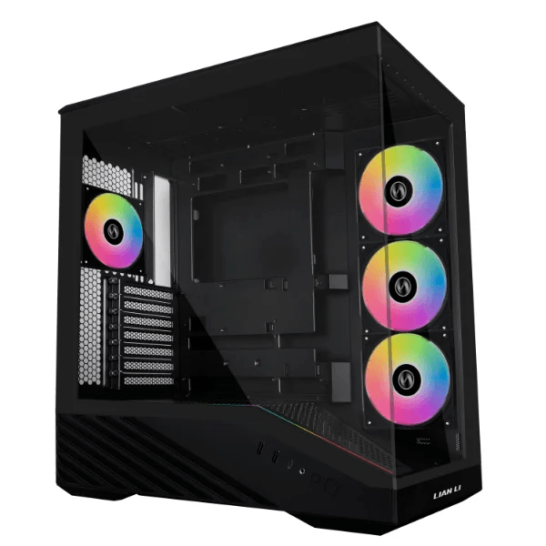 Lian Li V100 ATX Mid-Tower PC Case, 4 x 120mm ARGB PWM Fans Pre-Installed, LED RGB Strip, Display Platform with Tempered Glass, Support 420mm GPUs, 360mm Radiator, Optimized Airflow - Black (V100RX) image