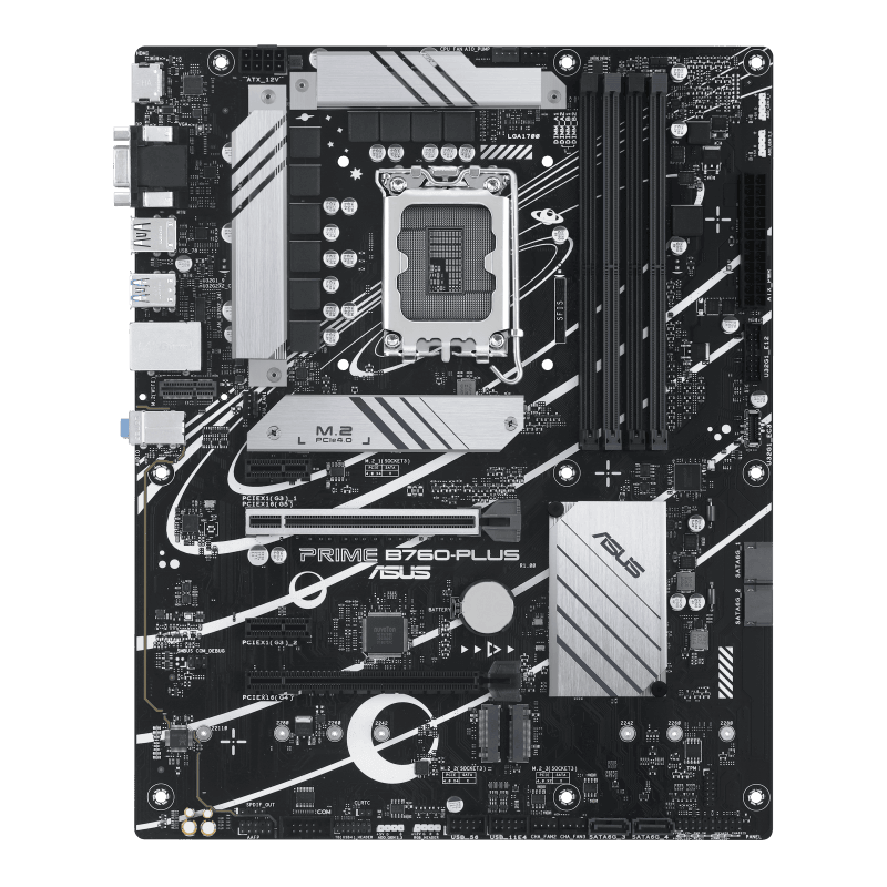ASUS Prime B760-PLUS, an Intel?? B760 LGA 1700 ATX motherboard with PCIe 5.0, three PCIe 4.0 M.2 slots, DDR5, Realtek 2.5Gb Ethernet, DisplayPort, VGA, HDMI???, SATA 6 Gbps, USB 3.2 Gen 2x2 Type-C??, front USB 3.2 Gen 1 Type-C??, 90MB1EF0-M0EAY0 image