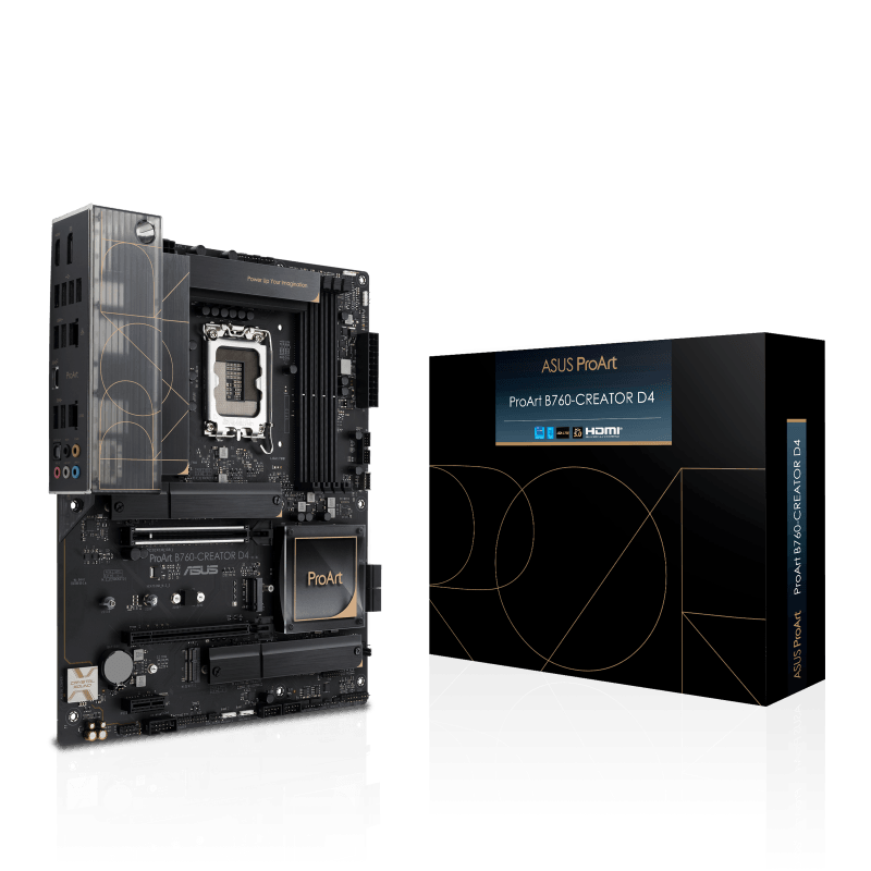 Asus ProArt B760-Creator D4 DDR4 Motherboard, LGA1700 Socket, Intel B760 Chipset, M.2 Heatsink, PCIe 5.0, Thunderbolt 4 Header, 2.5G + 1G LAN, Max Memory 128GB 4xDIMM , 90MB1DU0-M0EAY0 image