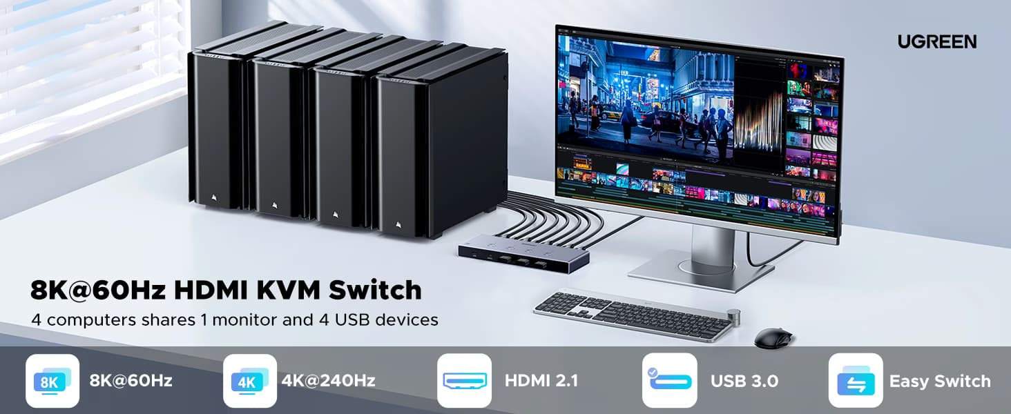 UGREEN AK701 4-Port HDMI 2.1 KVM Switch – 8K & 4K240Hz