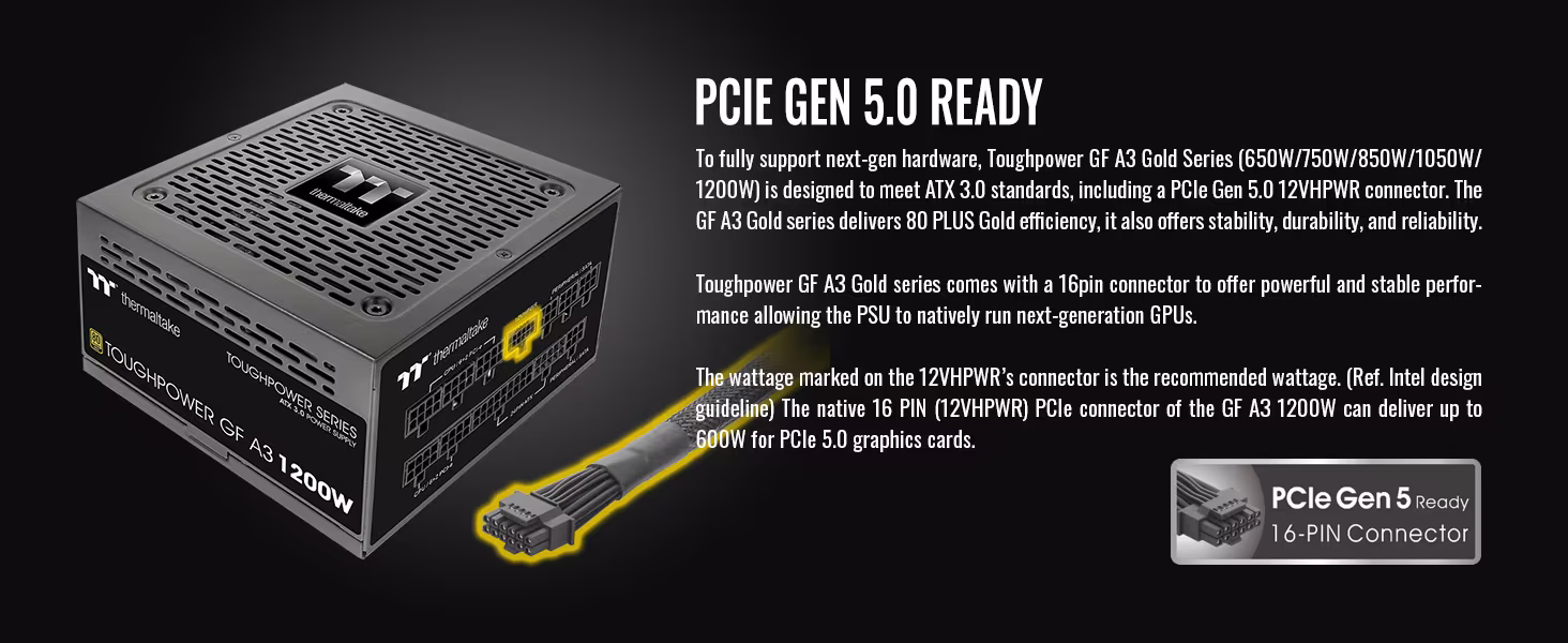 Thermaltake GF A3 1200W Gold PSU | ATX 3.0 & PCIe 5.0