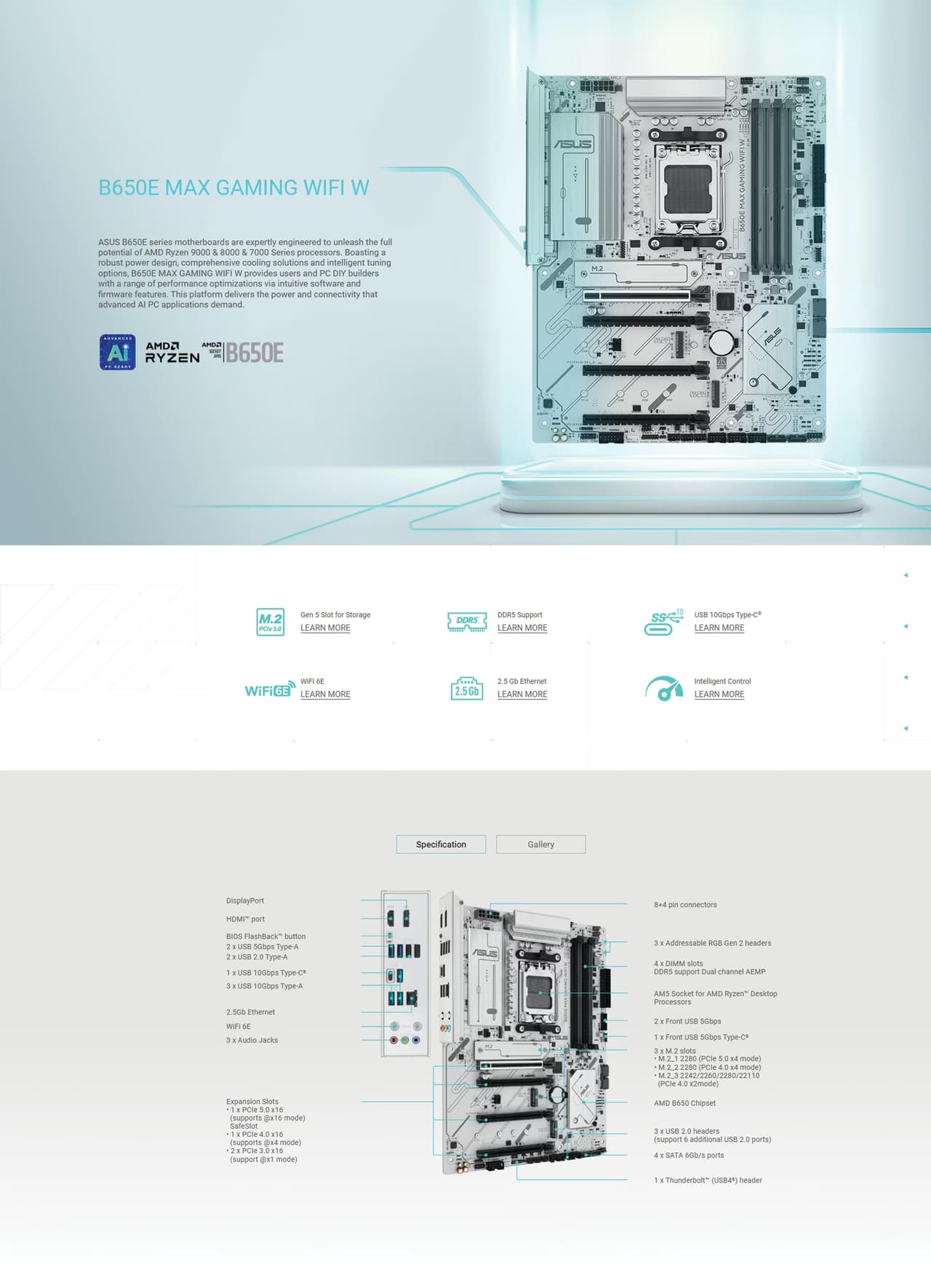 ASUS B650E MAX GAMING WIFI W AMD B650 ATX motherboard IMAGE