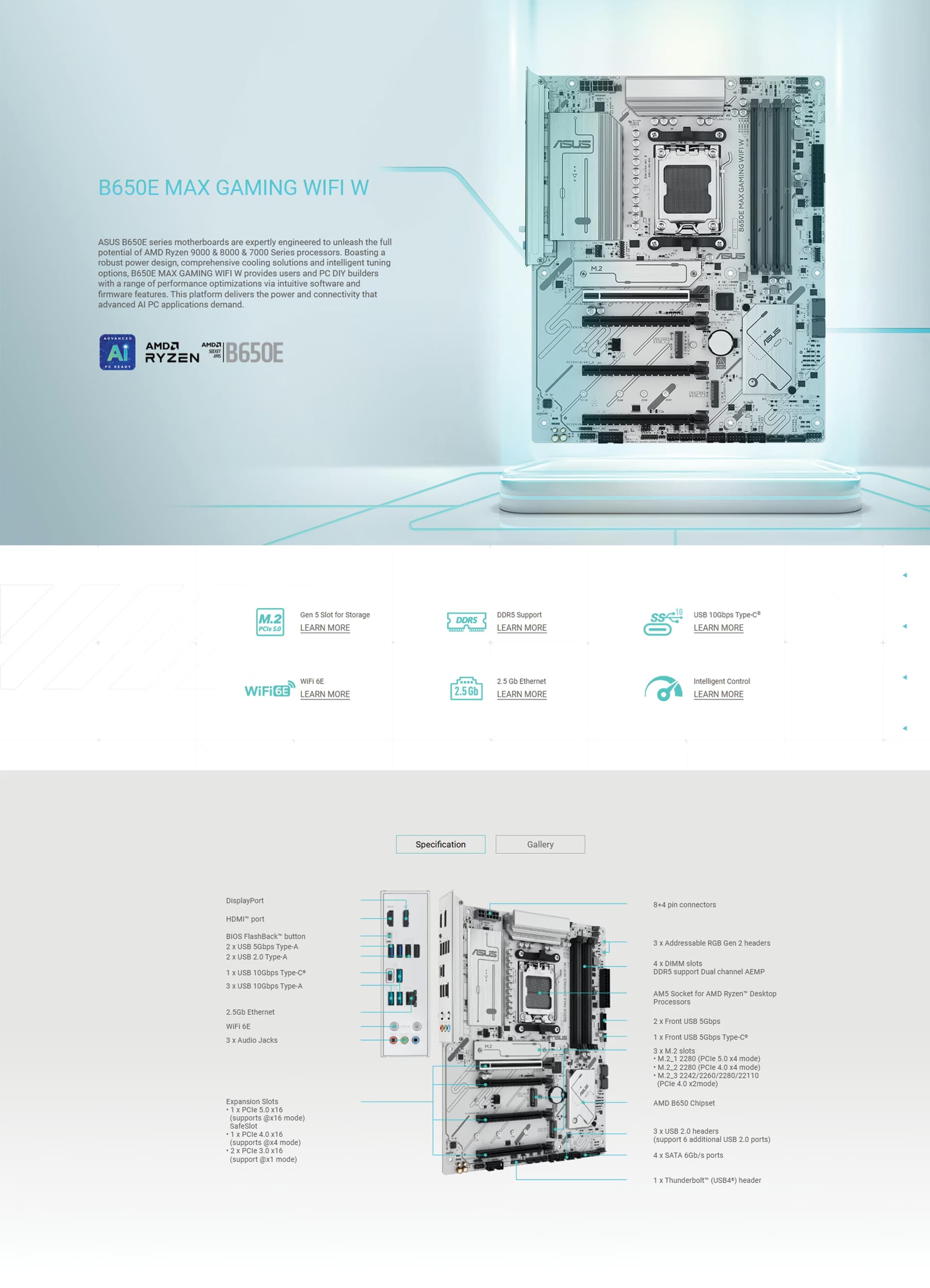 ASUS B650E MAX GAMING WIFI W AMD B650 ATX motherboard IMAGE