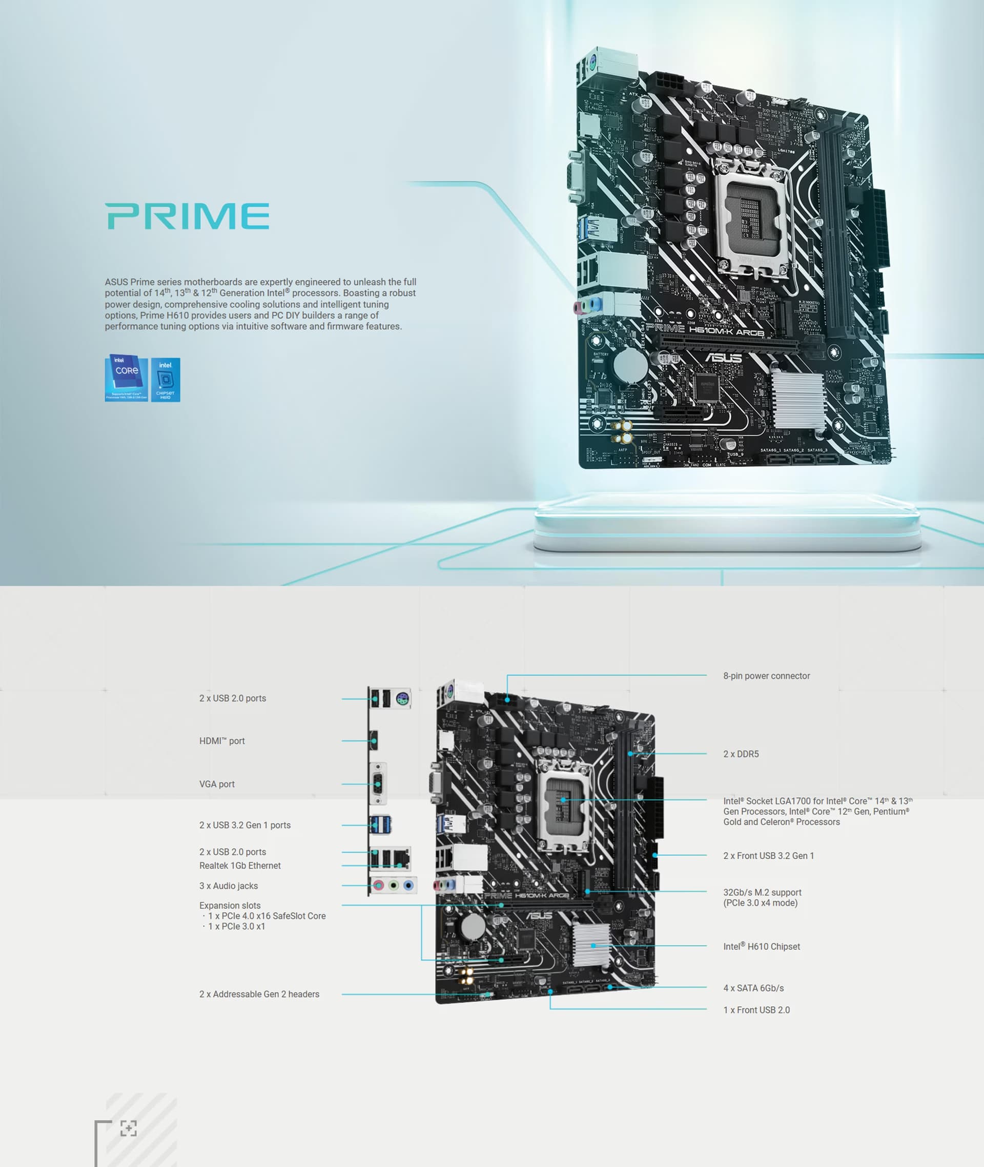 ASUS PRIME H610M-K ARGB MOTHERBOARD OVERVIEW IMAGE