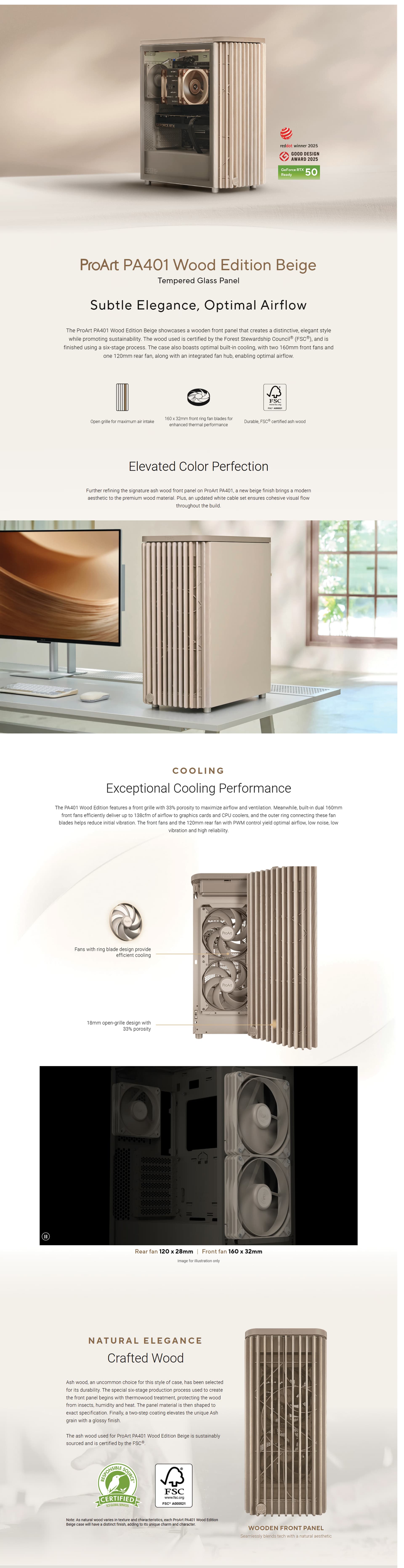 ASUS ProArt PA401 Wood Edition PC Case with 160mm Fans product image description