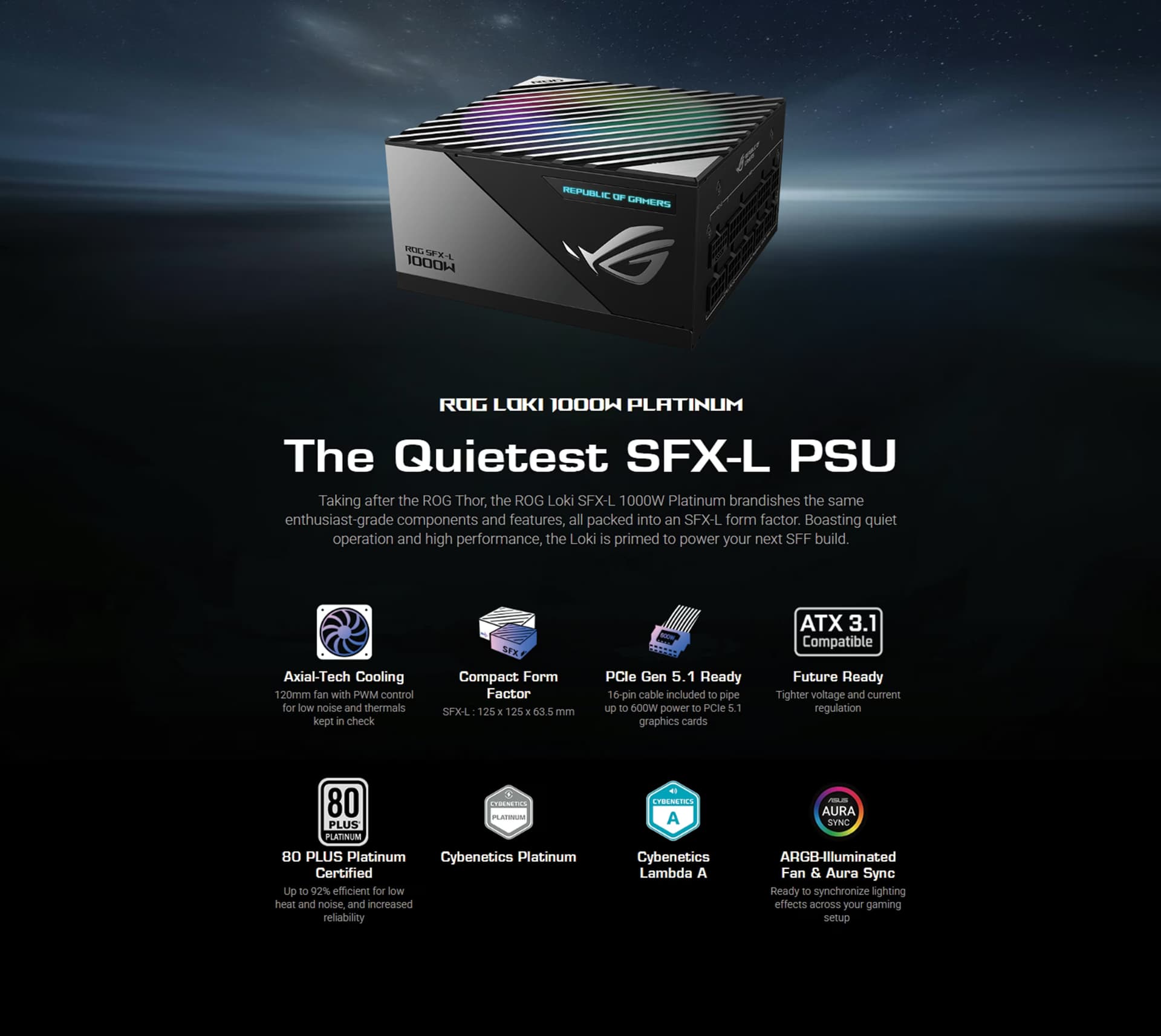 ASUS ROG Loki 1000W SFX-L Platinum PSU ATX 3.1 Ready