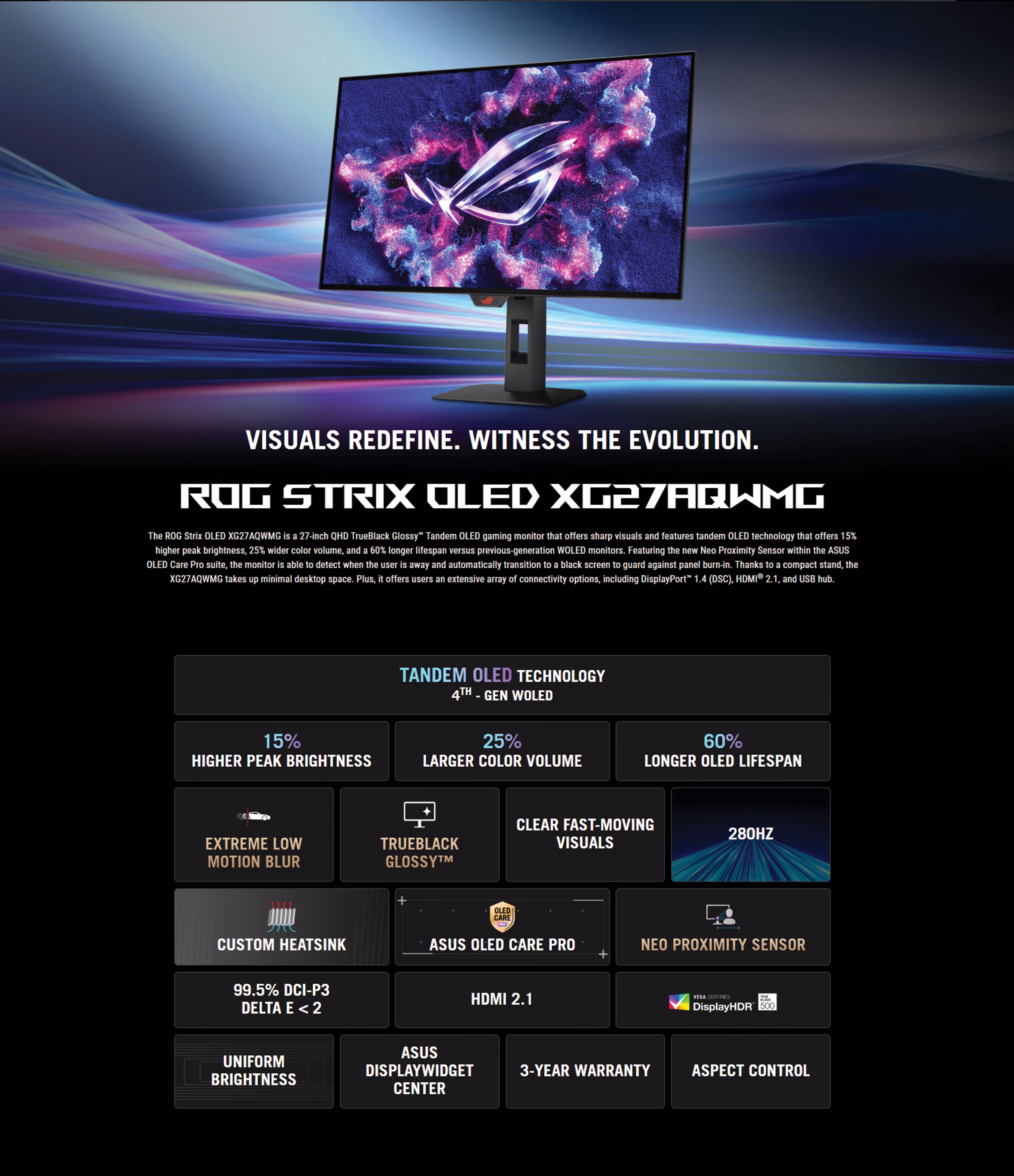 ASUS ROG OLED XG27AQWMG 280Hz QHD Gaming Monitor description image