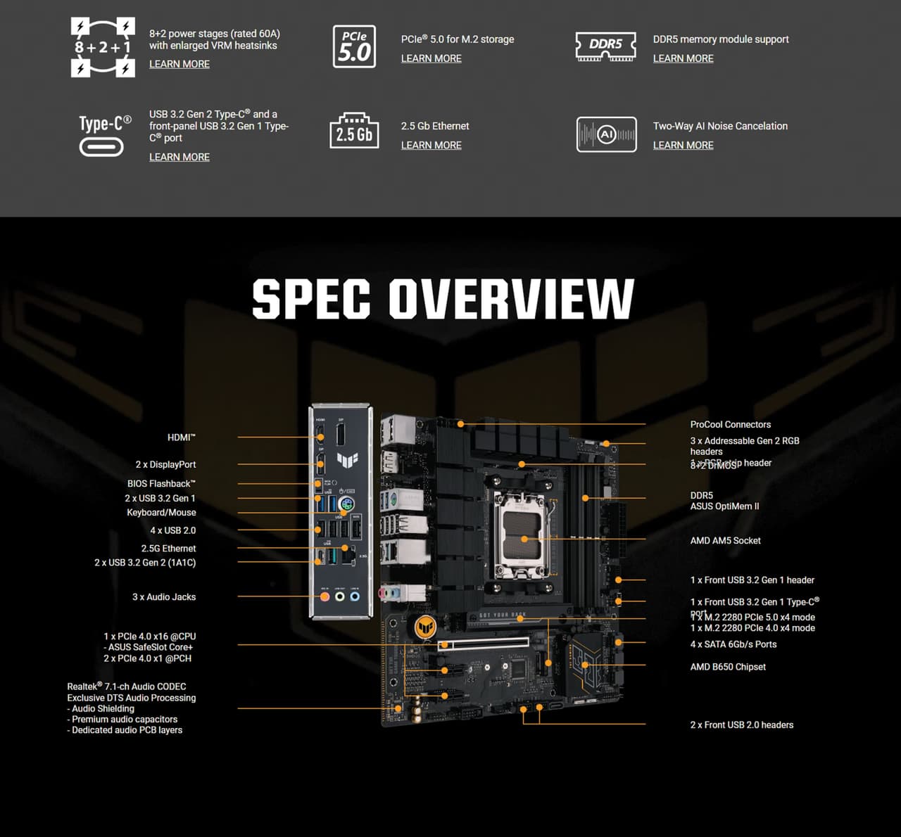 ASUS TUF GAMING B650M-E DDR5 micro-ATX Motherboard OVERVIEW IMAGE